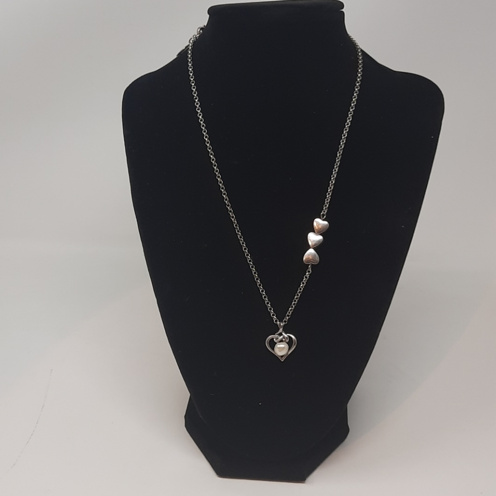 Heart with Pearl Like Stone C&C stamp Necklace